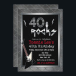 40 Rocks Rockstar Gitarre 40. Geburtstag Einladung<br><div class="desc">40 Rocks Rockstar Electric Gitarre Metal Metallic Silber Glitzer 40. Überraschung Geburtstagsfeier Einladung</div>