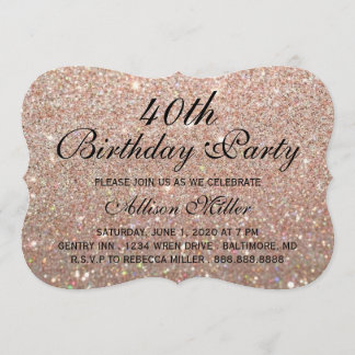 40. Rose Gold Glitzer Fab Glam Geburtstagsparty Einladung