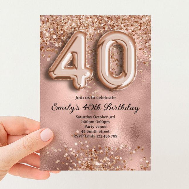 40. Roségold Glitter Geburtstag Einladung (Von Creator hochgeladen)