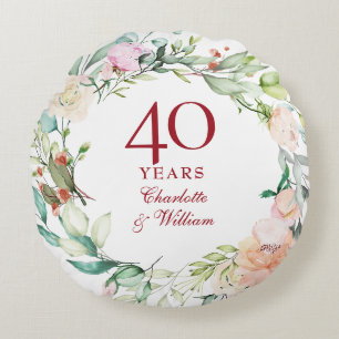 40. Rubinhochzeit Elegante Flora Rundes Kissen
