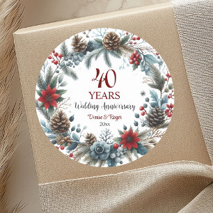 40. Rubinhochzeit Eleganter Winter Runder Aufkleber