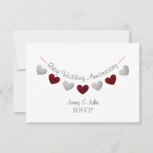 40. Rubinhochzeit Herz-Jubiläums-Antwortkarte RSVP Karte