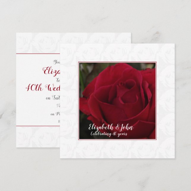 40. Rubinhochzeit roter Rosen Einladung (Vorne/Hinten)