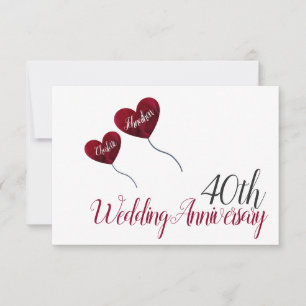 40. Rubinhochzeits-Jubiläum rote Herzballons Dankeskarte