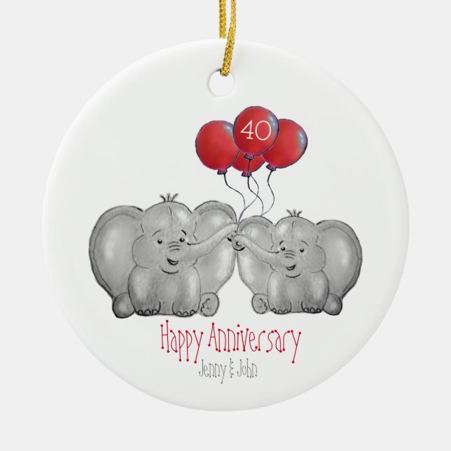 40. rubinischer Hochzeitstag Elefantengeschenk Keramik Ornament (Vorne)