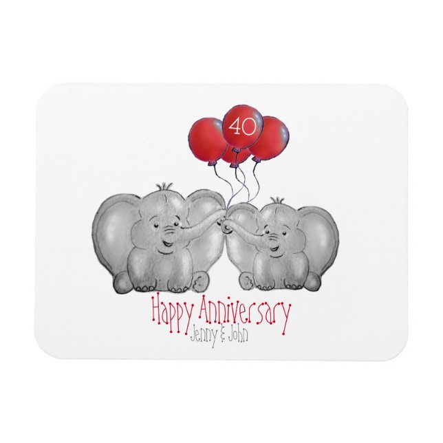 40. rubinischer Hochzeitstag Elefantengeschenk Magnet (Horizontal)