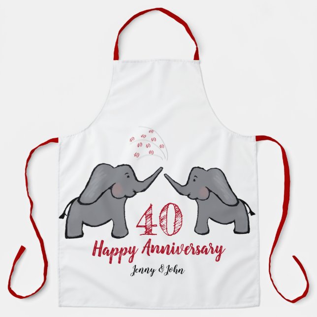 40. rubinisches Hochzeitstag niedliche Elefant-Sch Schürze (Vorderseite)