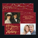 40. Ruby Anniversary Then & Now Fotos Party Einladung<br><div class="desc">Laden Sie Ihre Gäste mit dieser 40-jährigen Hochzeitsjubiläumseinladung in rubinrot und goldfarben mit Retro-Typografie ein, die 40 JAHRE IN THE MAKING verkündet, und lasse Ihnen, ihr Hochzeitsjahr als Teil des Designs einzubeziehen und ihre DANN- und JETZT-Fotos hinzuzufügen. Party Einladung Details sind auf der Rückseite. FOTO-TIPP: Wählen Sie ein Foto mit...</div>
