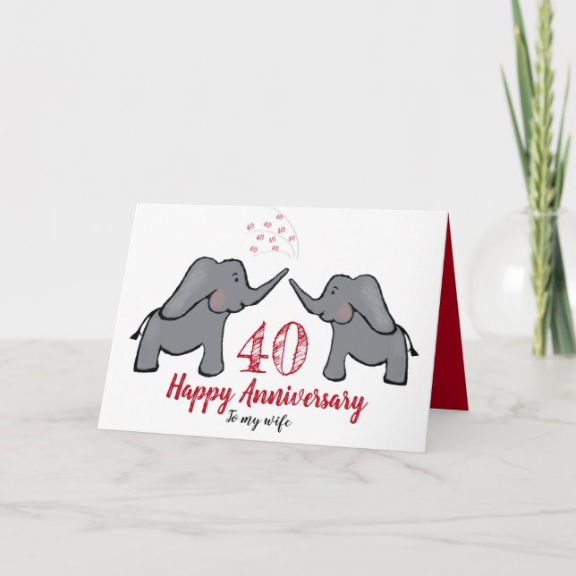 40. ruby Hochzeitstag Ehefrau Elefantenkarte Karte (Vorderseite)