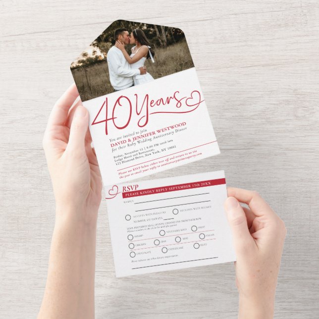 40. Ruby Hochzeitstag Rote Mahlzeit UAWG All In One Einladung (Abreißen)