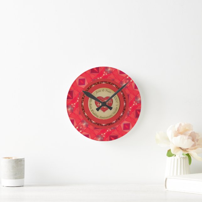 40. Ruby-Hochzeitstag Runde Wanduhr (Zuhause)