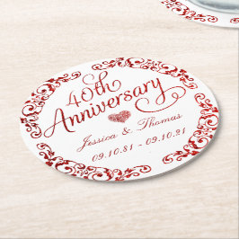 40. Ruby-Hochzeitstag Runder Pappuntersetzer
