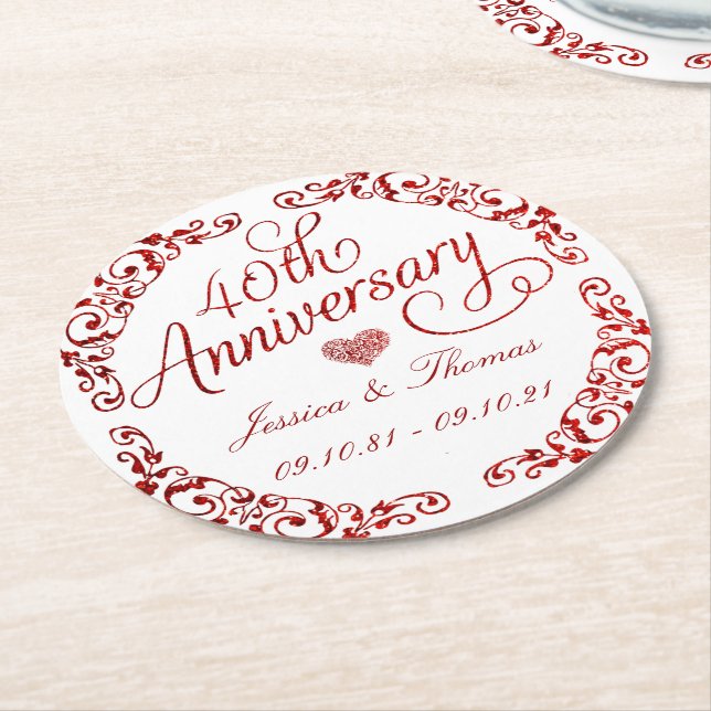 40. Ruby-Hochzeitstag Runder Pappuntersetzer (Angewinkelt)