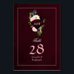 40. Ruby-Hochzeitstag Tischnummer<br><div class="desc">40. Hochzeitstag Tischnummer-Karte mit einem mit Monogramm Ruby-Edelstein verziert mit rot-rosa und tiefburgundischen Pflaumenfloralen und geometrischen Edelsteinen.</div>