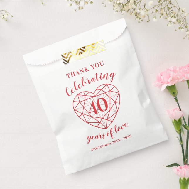 40. Ruby-Jubiläum 40 Jahre personalisiert Gefallen Geschenktütchen (Versiegelt)