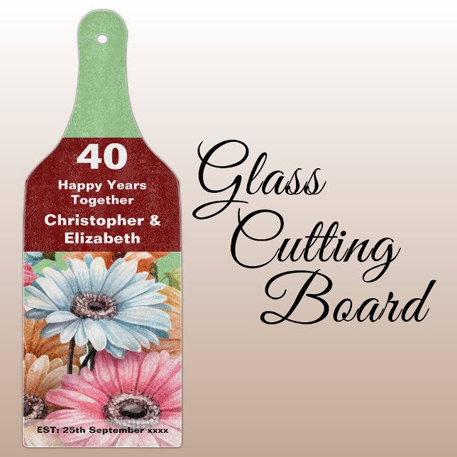 40. Ruby Jubiläum Blumengrün Schneidebrett (Von Creator hochgeladen)