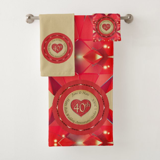 40. Ruby-Jubiläum Handtuch Badhandtuch Set (Insitu)