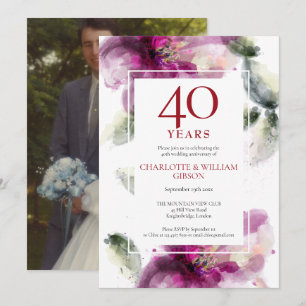 40. Ruby Jubiläum Hochzeit Foto Lilies Floral Einladung