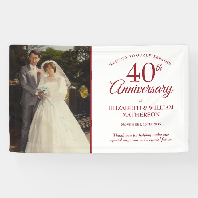 40. Ruby Jubiläum Ihr Hochzeitsfest Foto Willkomme Banner (Horizontal)