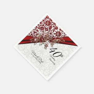 40. Ruby Red and White Wedding Jubiläum Serviette