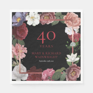 40. Ruby Wedding Anniversary Chic Rose Floral Serviette