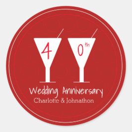 40. Ruby Wedding Anniversary Cocktail Design Runder Aufkleber