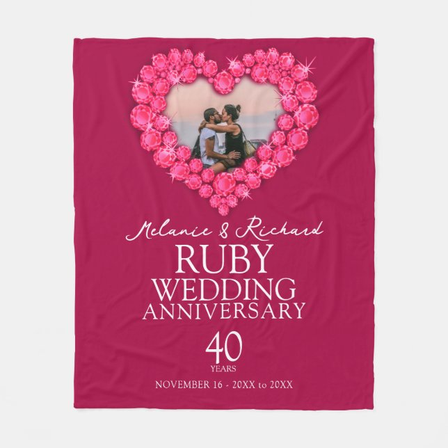 40. Ruby Wedding Anniversary Foto Fleecedecke (Vorderseite)