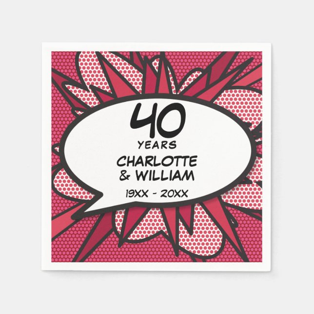 40. Ruby Wedding Anniversary Fun Retro Comic Book Serviette (Vorderseite)