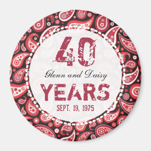 40. Ruby Wedding Anniversary Paisley Pattern Magnet