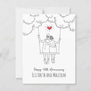 40. Ruby Wedding Anniversary Red Heart Swing Postkarte