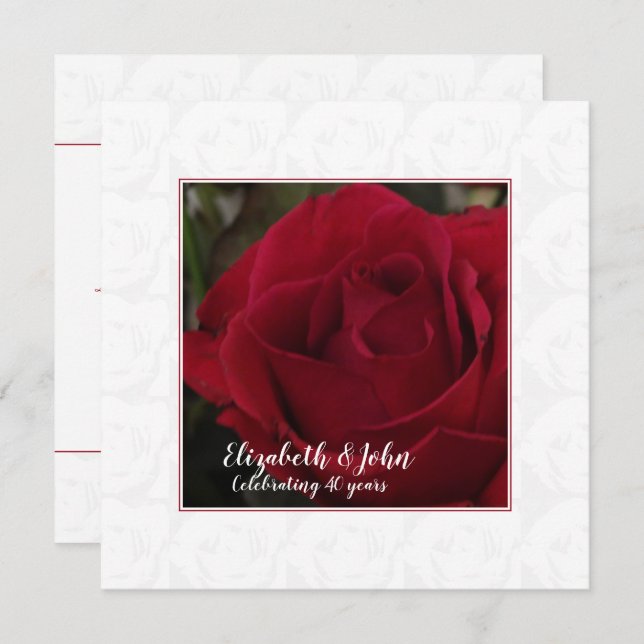 40. Ruby Wedding Anniversary rote Rose Einladung (Vorne/Hinten)