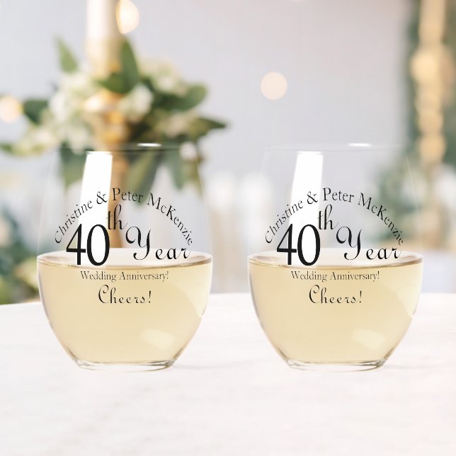 40. Ruby-Wedding-Anniversary Signature-Skript Weinglas Ohne Stiel (Insitu (Hochzeit))
