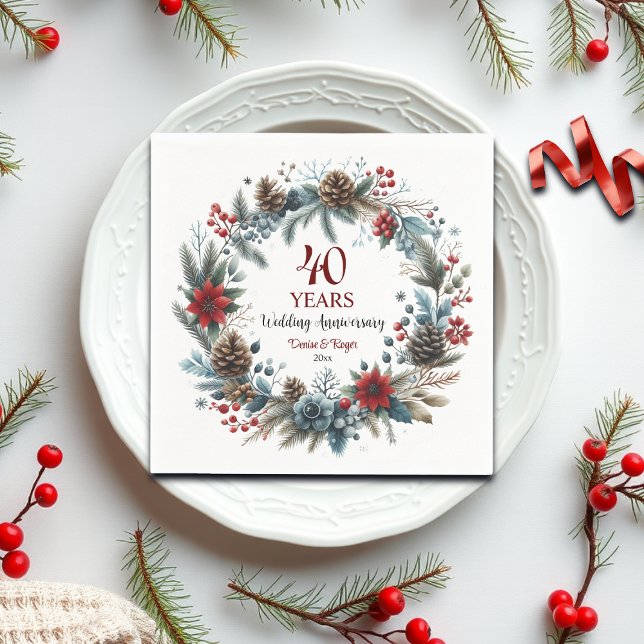 40. Ruby Wedding Jubiläum Eleganter Winter Serviette (Von Creator hochgeladen)