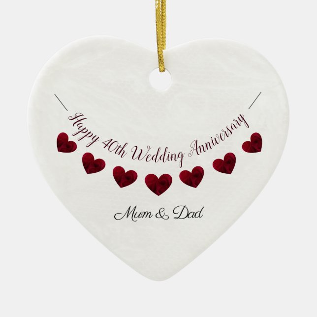 40. Ruby Wedding Jubiläum Mama & Papa Herz Keramik Ornament (Vorne)