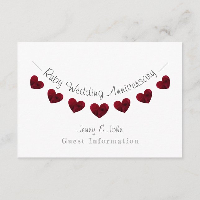 40. Ruby Wedding Jubiläum Party/ Gastdetails Begleitkarte (Vorderseite)