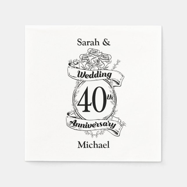 40. Ruby Wedding Jubiläum Schwarz-Weiß Serviette (Vorderseite)
