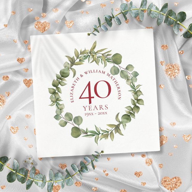 40. Ruby Wedding Jubiläum Woodland Garland Serviette (40th Ruby Wedding Anniversary Woodland Garland Napkins)