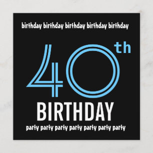 40. Schwarz-weiß Blue Birthday Party Template Einladung