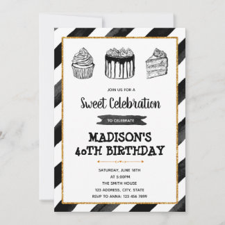 40. Schwarz-Weiß-Dessert Geburtstagsfeier Einladung
