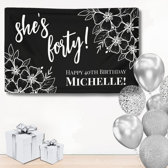40 Schwarz-weißes 40. Geburtstags-Party Banner (Forty Black White 40th Birthday Party Banner)