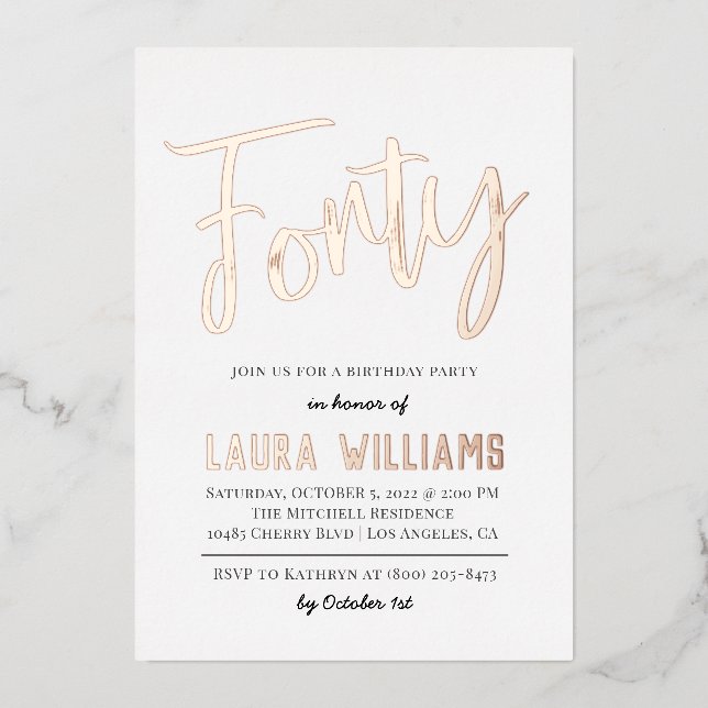 40. Script Word Geburtstag Folieneinladung (Vorderseite)