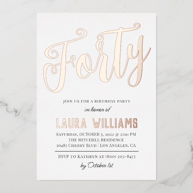 40. Script Word Geburtstagsfoil Einladung (Vorderseite)