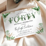 40 Summer Tropical Greenery 40. Geburtstag Party Einladung<br><div class="desc">Vierzig feierliche Einladungen,  die elegant,  stilvoll und fabelhaft sind! Das Wort "FORTY" ist mit tropischem Grün in Aquarellen geschmückt. Die Einladung ist mit eleganten Wasserfarben botanische tropische Blätter mit Imitaten goldenen Akzenten und eine moderne Geburtstagsvorlage kombiniert mit kalligraphischen Skript-und Serif-Schriftart,  die leicht zu anpassen.</div>