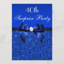 40. Surprise Party Royal Blue Sequins und Bow Einladung