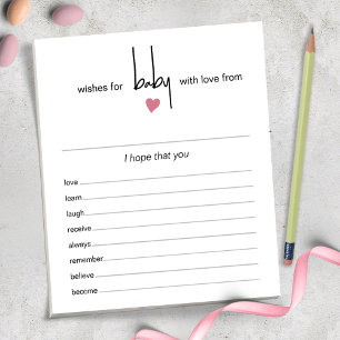 40 Tear Off Pages Wünsche für Baby Girl Shower Gam Notizblock