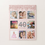 40 th birthday glitter drips foto rose gold pink<br><div class="desc">Glamorous and unique 40th birthday gift or keepsake,  celebrating her life with a leime of 8 of your fotos. Personalize and add a name,  Alter 40 und Datum. Gray and dark rose gold colored letters. Elegant and trendy blush pink background color. Decorated with rose gold colored Glitter Drips.</div>