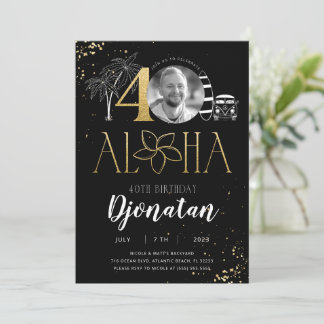 40. Tropical Birthday Gold Einladung mit Foto