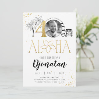 40. Tropical Birthday Gold Einladung mit Foto