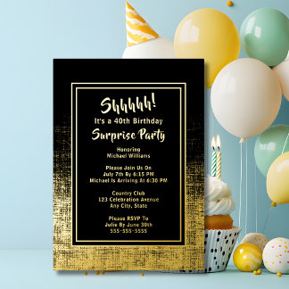 40. Überraschung Geburtstag Foto auf Back Black &  Folieneinladung