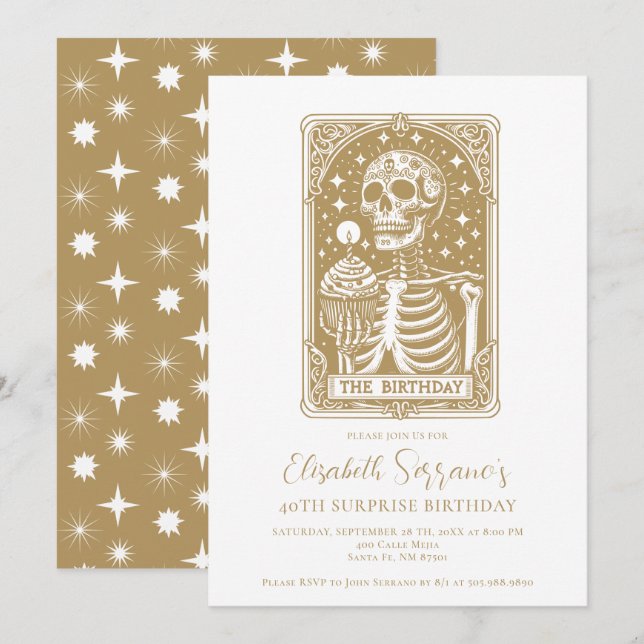40. Überraschung Geburtstag Gothic Gold Tarot Einladung (Vorne/Hinten)